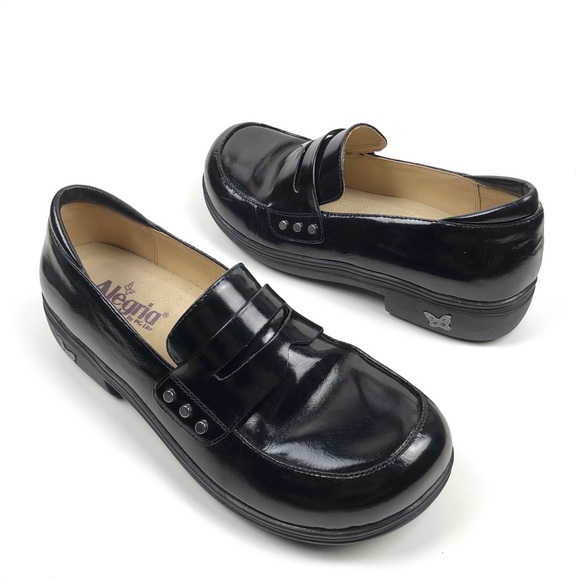 ALEGRIA BLACK LEATHER SLIP ON LOAFERS SIZE 40
